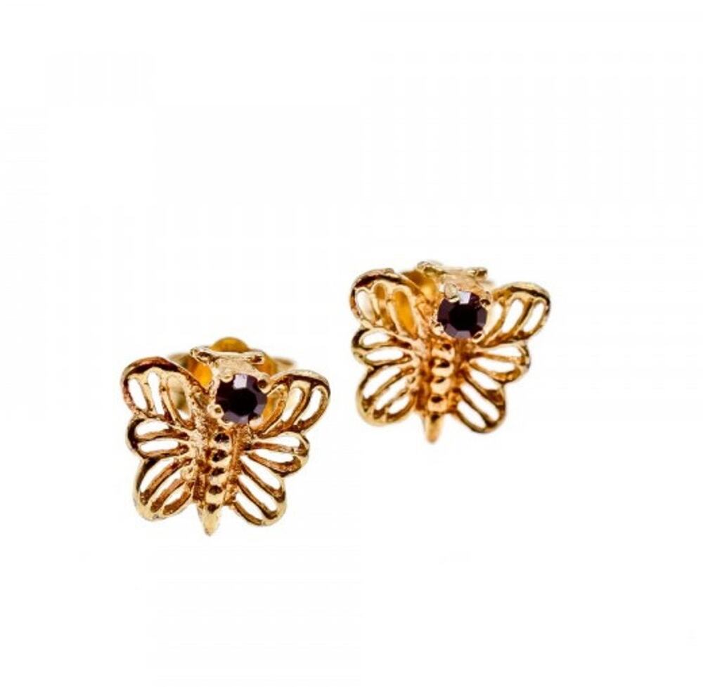 14K Yellow Gold Garnet Butterfly Earrings